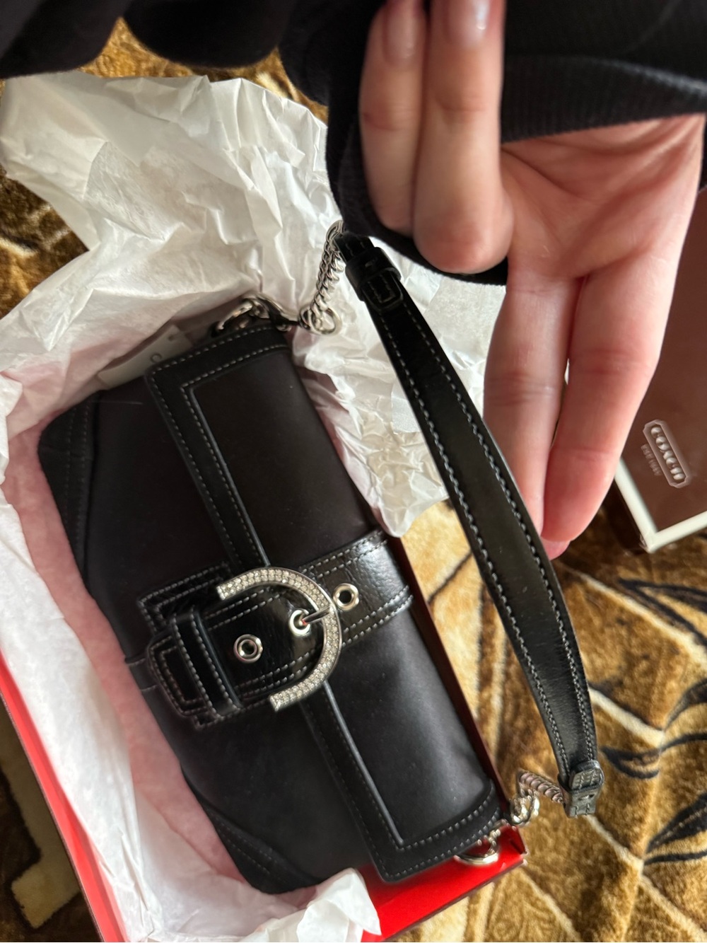 Coach Black Shoulder Bag with Silver Buckle & Chain Strap - Picture 2 of 6